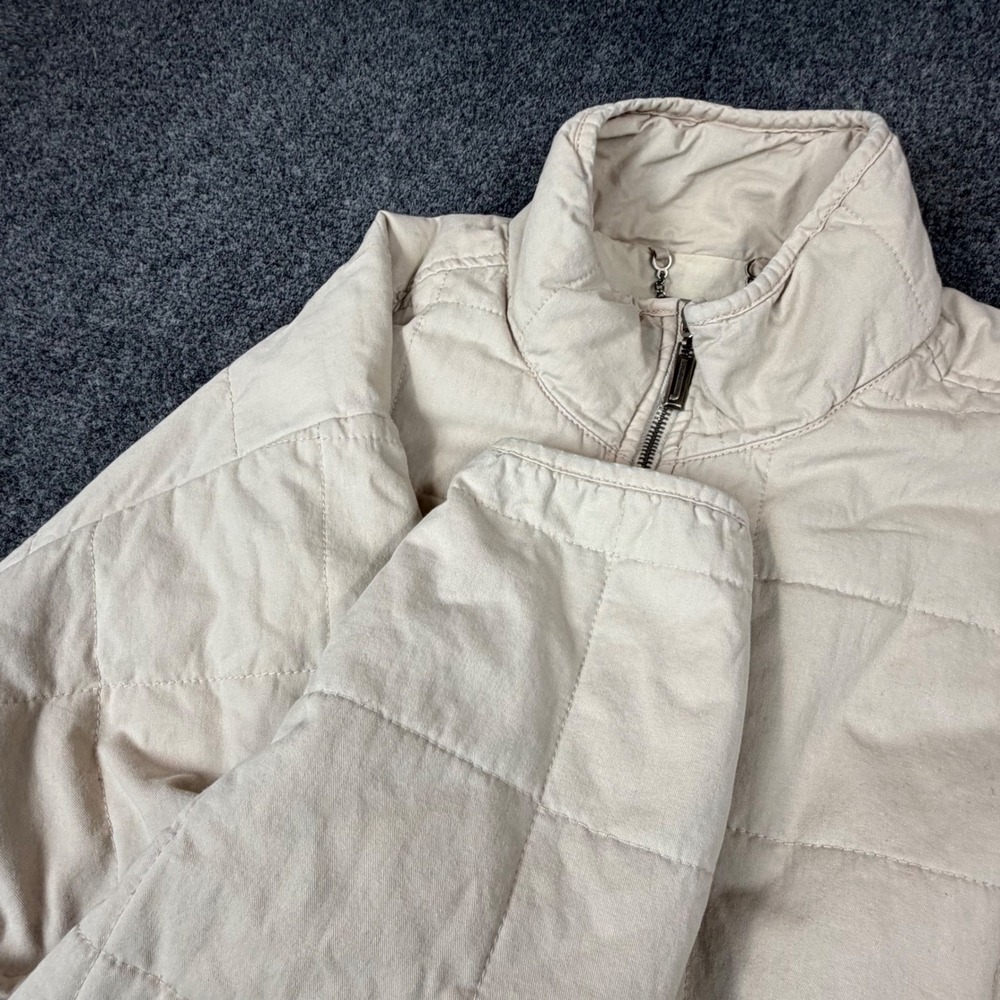 Joujou Womens Size XL Cream Beige Quilted Bomber Jacket Full Zip Mock Neck